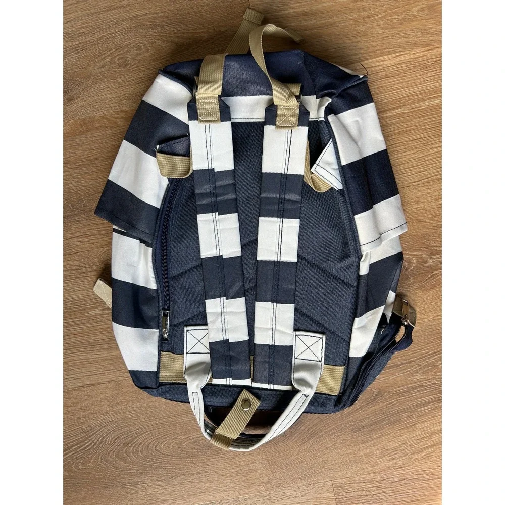 Moda West Striped Backpack Navy Blue White Doctor Bag Style NWT STYLE#4405
